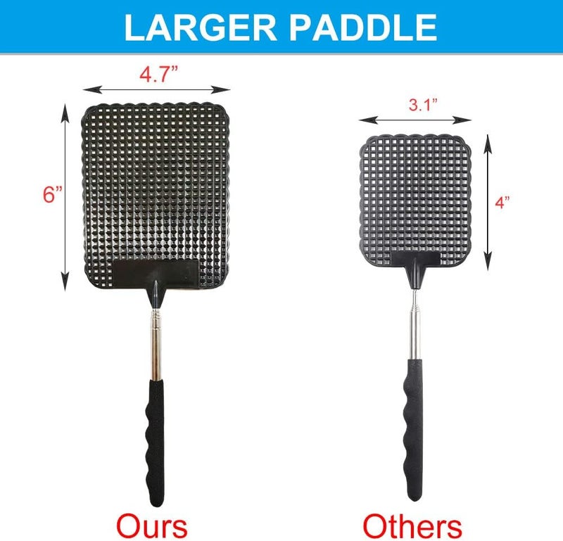 fecobyte 2PCS Telescopic Fly Swatter, Manual Heavy Duty Plastic Flyswatter, Upgraded Sturdy Fly Swatter with Extendable Stainless Steel Pole - Image 3